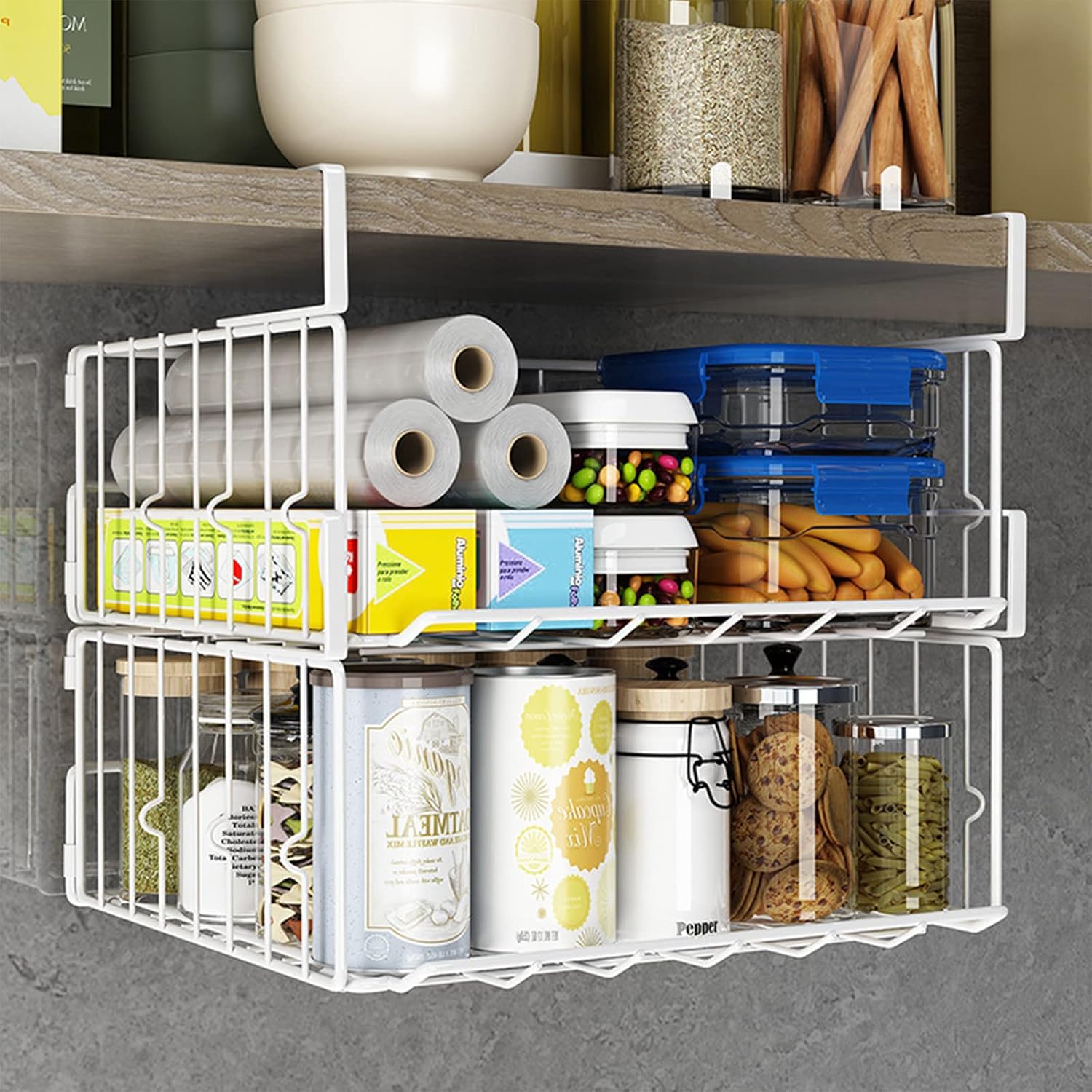 Space-Saving Foldable Under Shelf Storage Baskets - 2 Pack