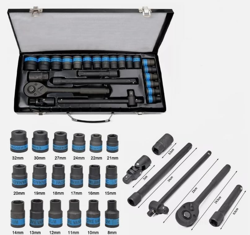 Heavy Duty Ratchet Wrench & Metric Socket Set - 8-32mm