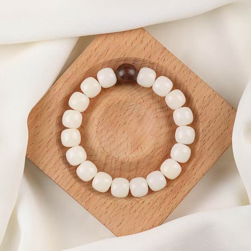 Elegant White Bodhi Seed Beaded Bracelet for Mindfulness