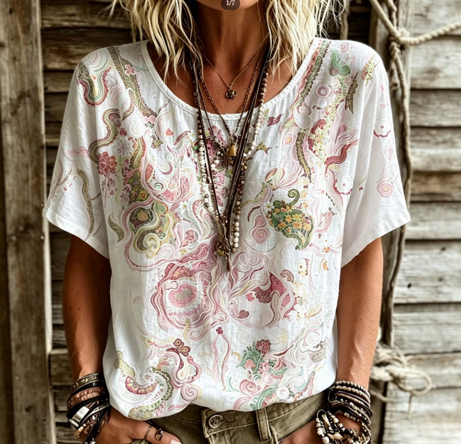 Bohemian Paisley Print Summer Tee – Effortless Vintage Style
